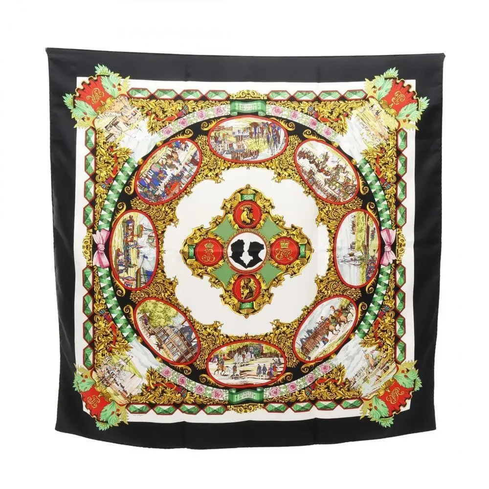 HERMES Authentic Black Silk Scarf